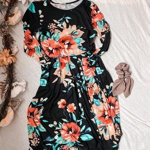 JessaKae Dark Navy Floral Dress with Pockets